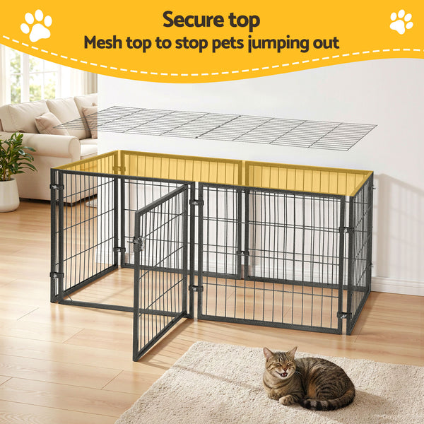 i.Pet Large Dog Crate Cage Playpen 129cm Puppy Pen Pet Enclosure Black Awezingly