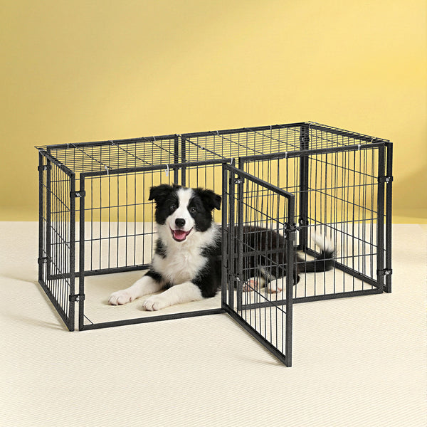 i.Pet Large Dog Crate Cage Playpen 129cm Puppy Pen Pet Enclosure Black Awezingly