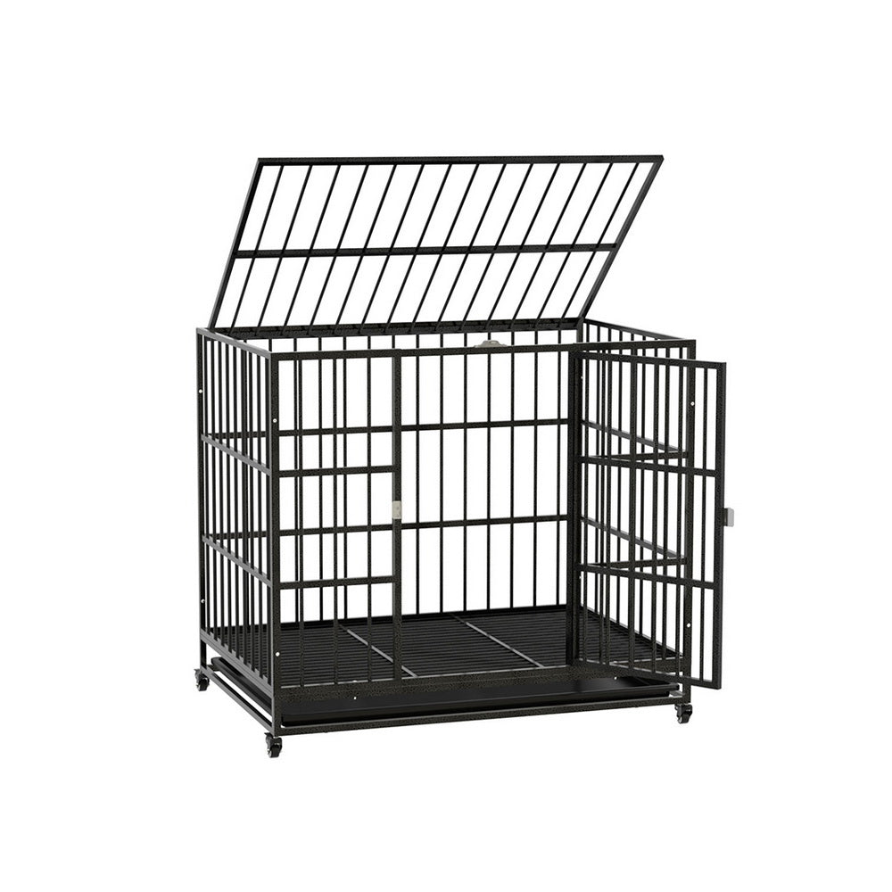 i.Pet Dog Cage Crate Large Puppy Cat Anti-Bite Pet Kennel Wheels w/Tray Metal i.Pet