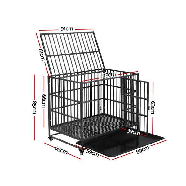 i.Pet Dog Cage Crate Large Puppy Cat Anti-Bite Pet Kennel Wheels w/Tray Metal i.Pet