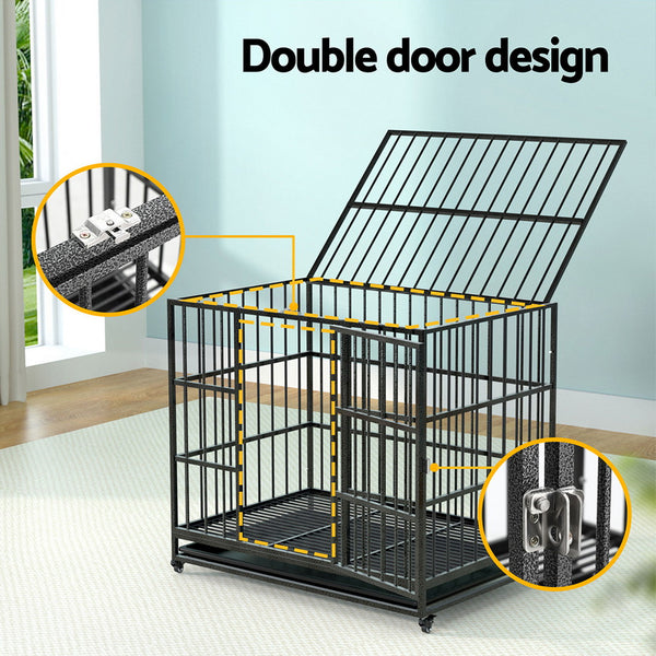 i.Pet Dog Cage Crate Large Puppy Cat Anti-Bite Pet Kennel Wheels w/Tray Metal i.Pet