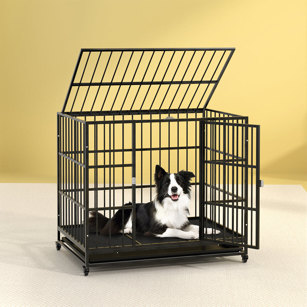 i.Pet Dog Cage Crate Large Puppy Cat Anti-Bite Pet Kennel Wheels w/Tray Metal i.Pet