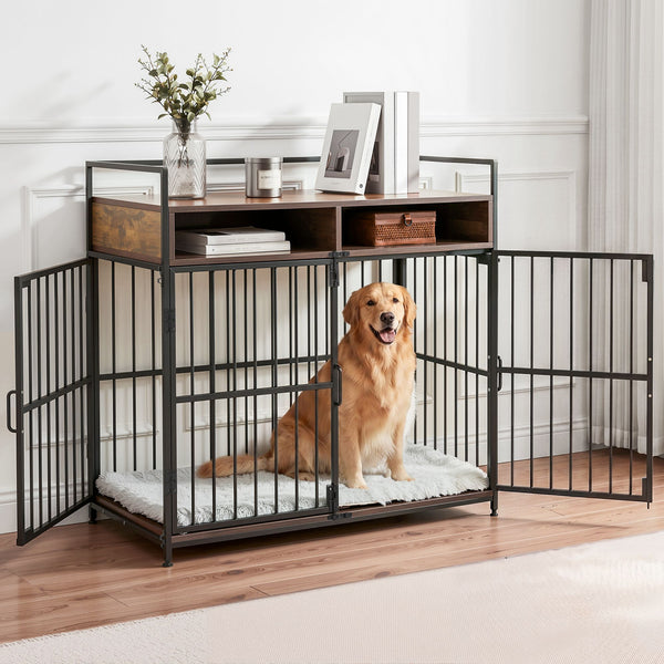 i.Pet 2-in-1 Wooden Dog Crate 104cm Pet Cage Furniture End Table Storage Black Awezingly