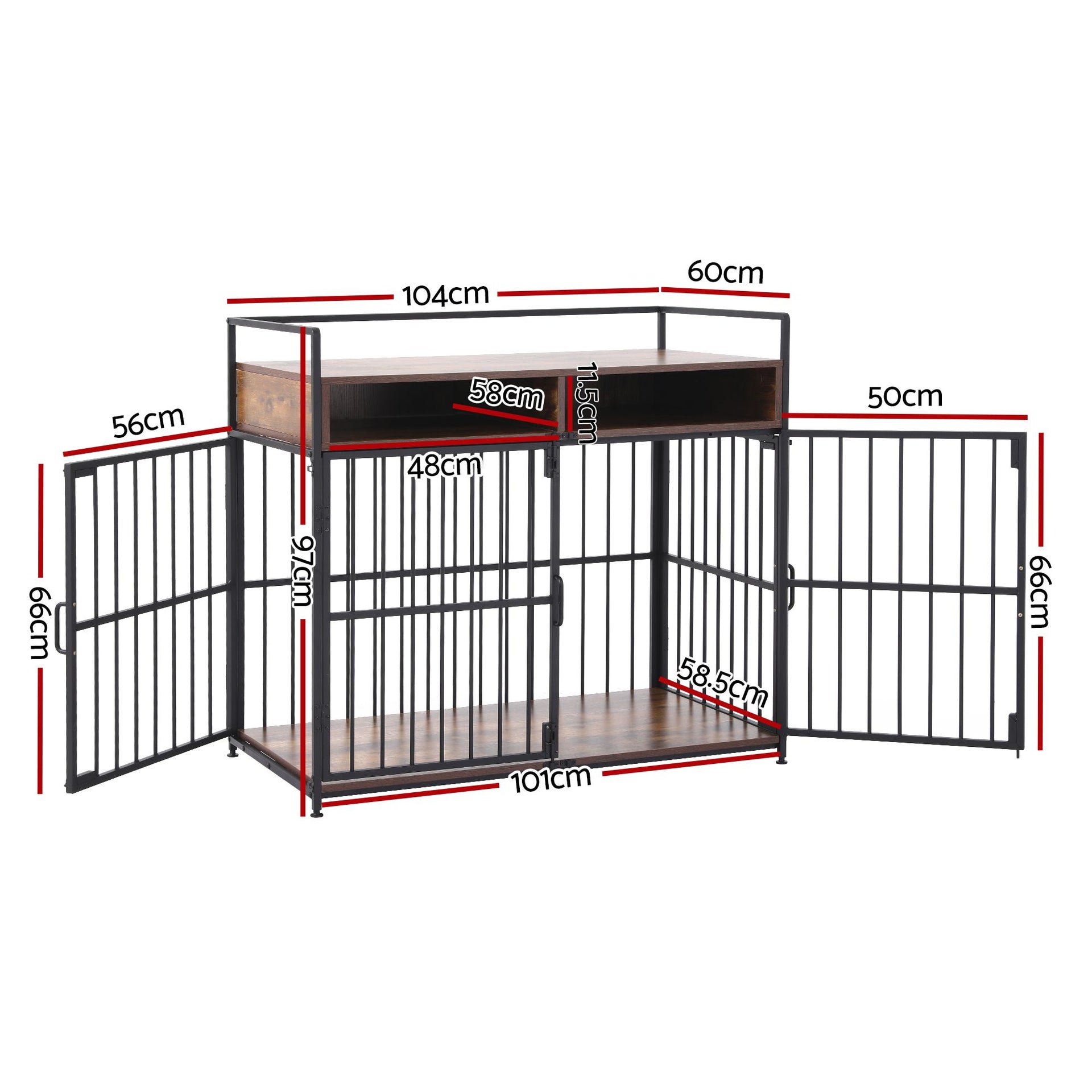 i.Pet 2-in-1 Wooden Dog Crate 104cm Pet Cage Furniture End Table Storage Black Awezingly