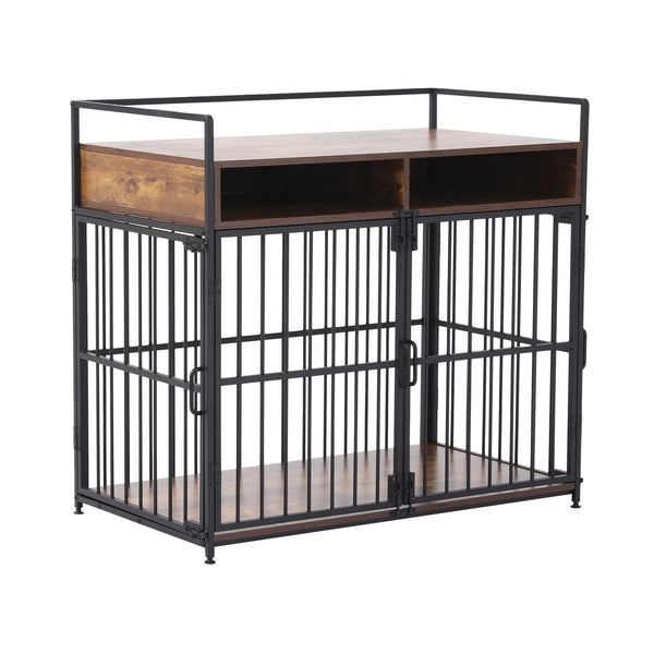 i.Pet 2-in-1 Wooden Dog Crate 104cm Pet Cage Furniture End Table Storage Black Awezingly