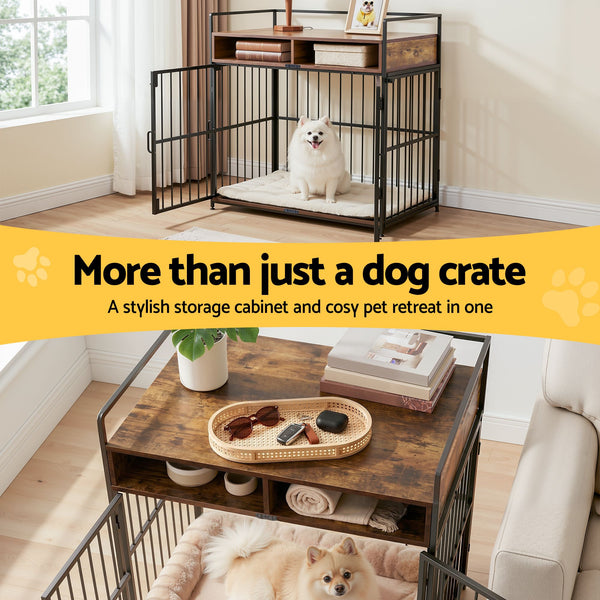 i.Pet 2-in-1 Wooden Dog Crate 104cm Pet Cage Furniture End Table Storage Black Awezingly