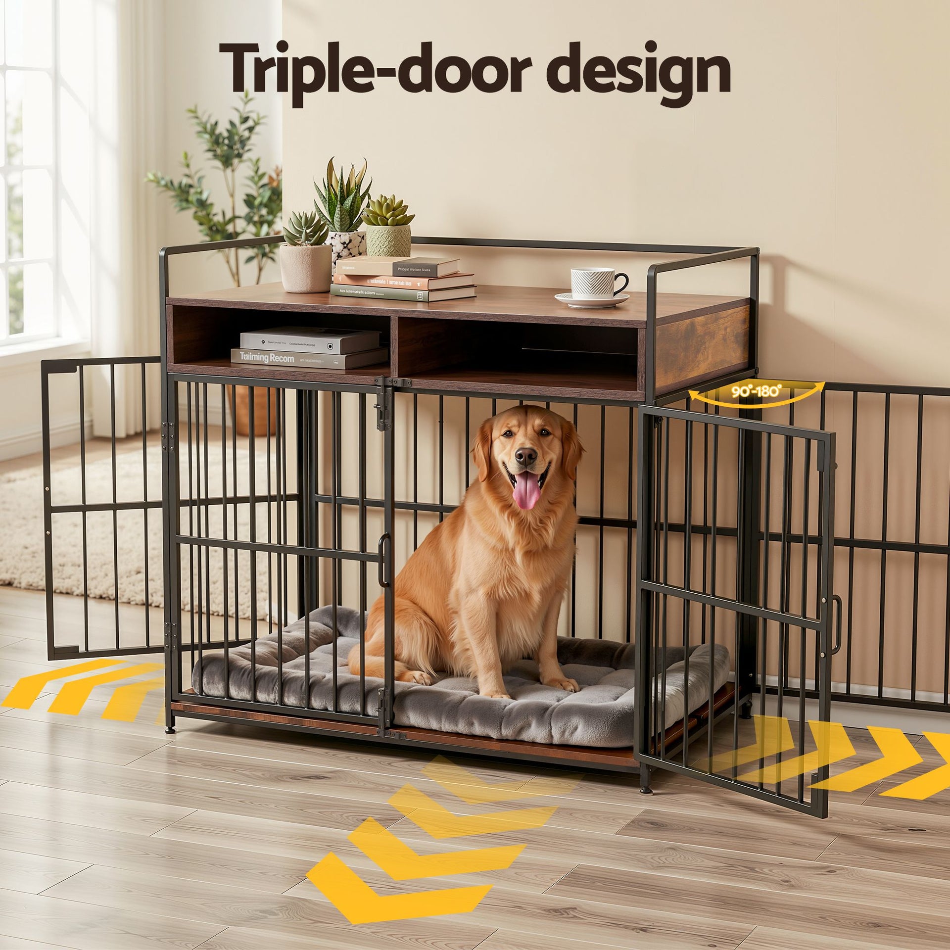 i.Pet 2-in-1 Wooden Dog Crate 104cm Pet Cage Furniture End Table Storage Black Awezingly
