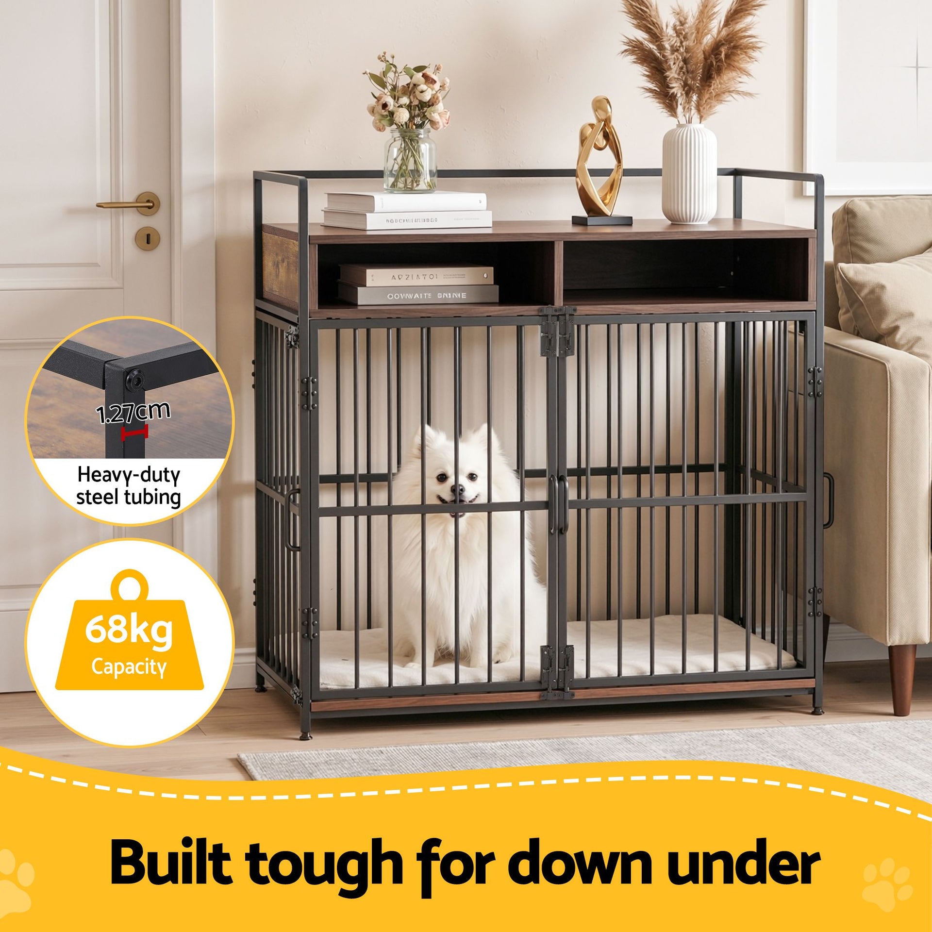 i.Pet 2-in-1 Wooden Dog Crate 104cm Pet Cage Furniture End Table Storage Black Awezingly