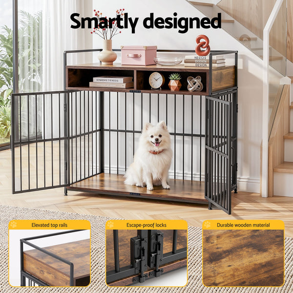 i.Pet 2-in-1 Wooden Dog Crate 104cm Pet Cage Furniture End Table Storage Black Awezingly