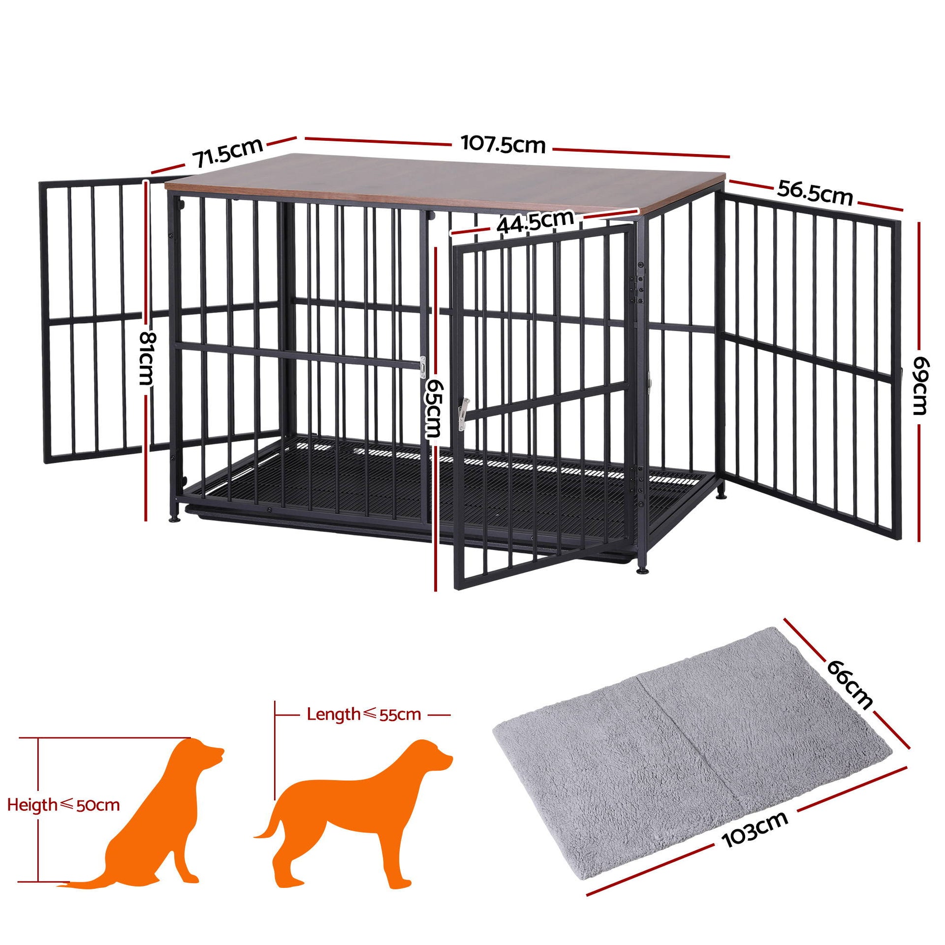 i.Pet Extra Large Dog Crate Furniture 107cm Dog Cage Puppy Pet Wooden Black Awezingly