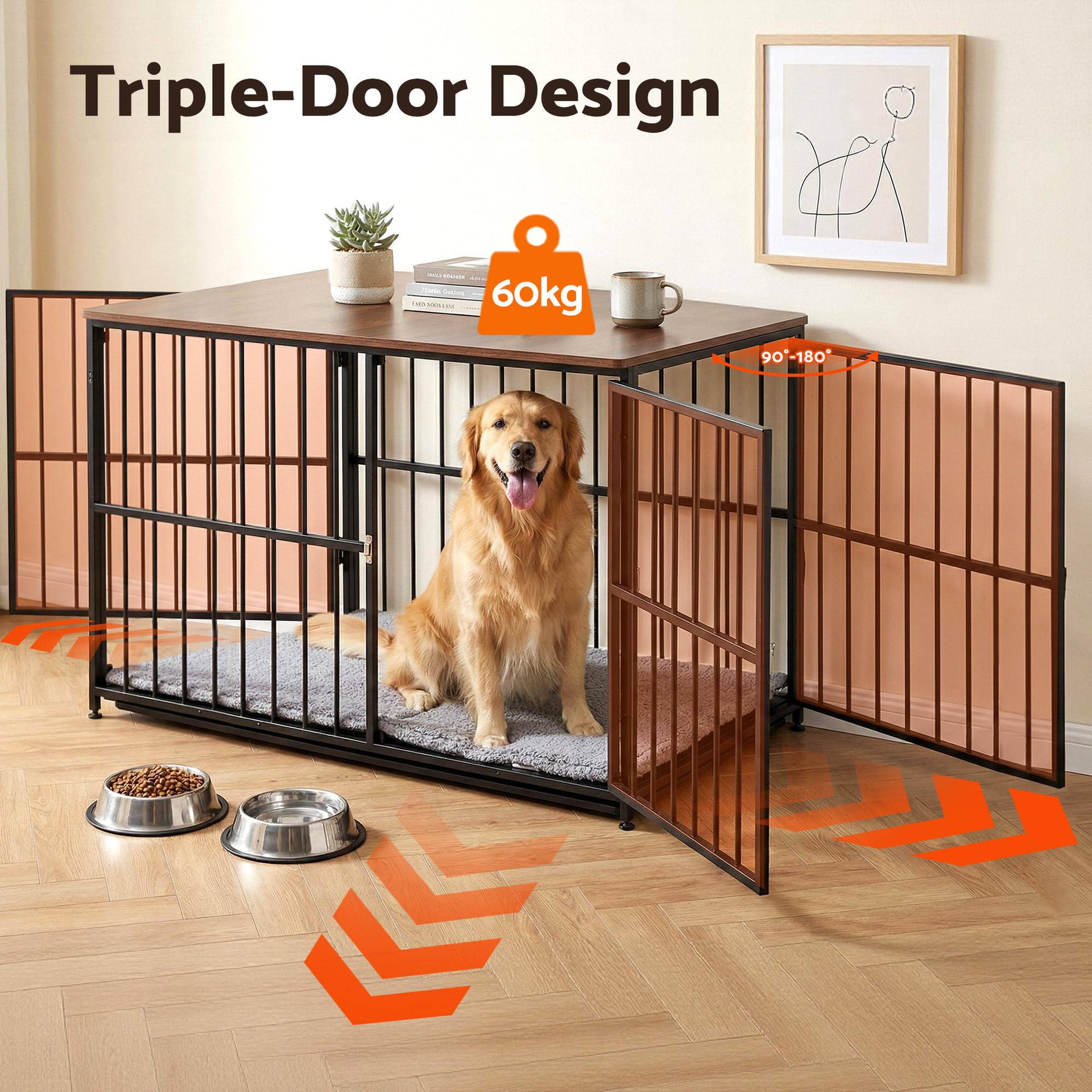 i.Pet Extra Large Dog Crate Furniture 107cm Dog Cage Puppy Pet Wooden Black Awezingly