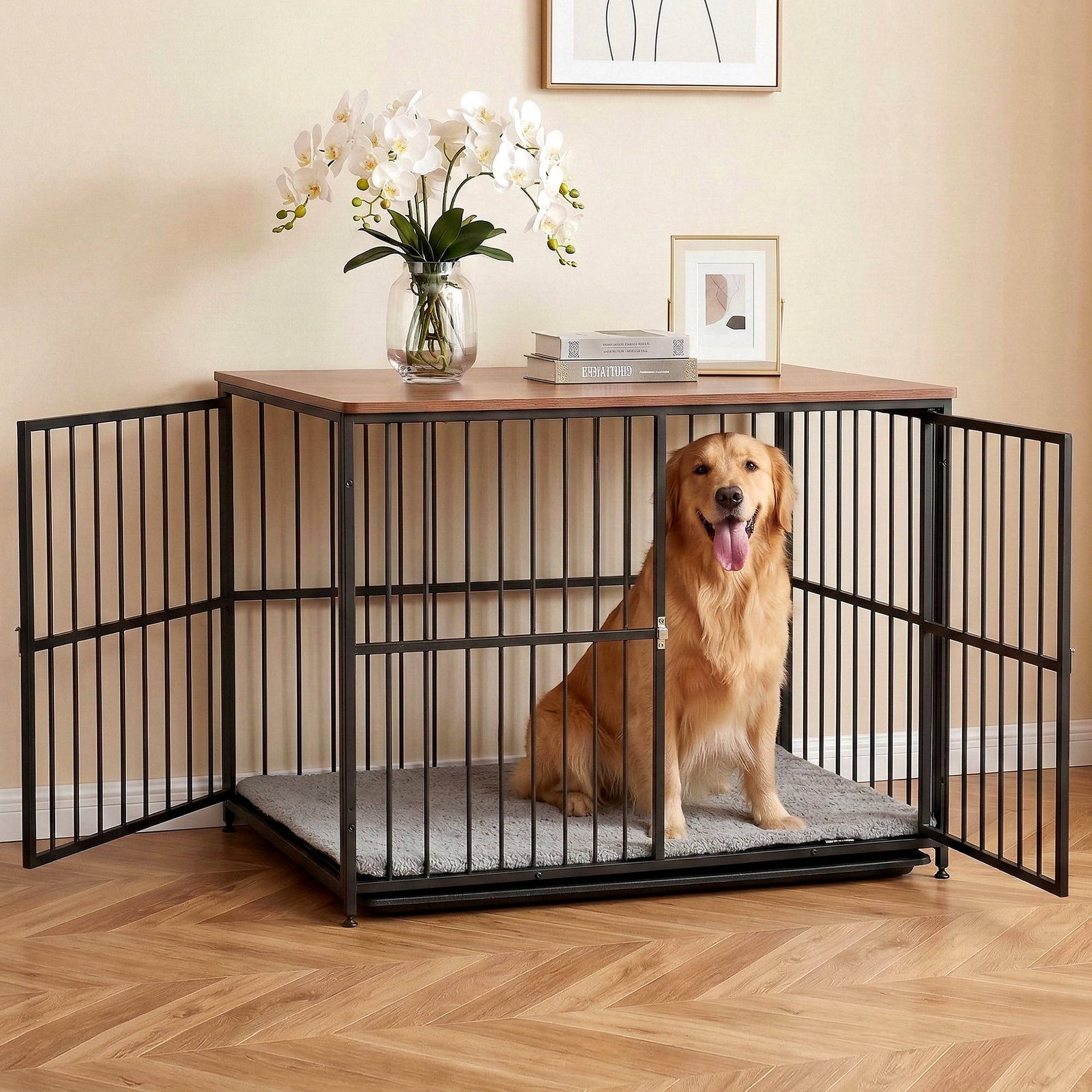 i.Pet Extra Large Dog Crate Furniture 107cm Dog Cage Puppy Pet Wooden Black Awezingly