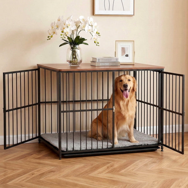 i.Pet Extra Large Dog Crate Furniture 107cm Dog Cage Puppy Pet Wooden Black Awezingly