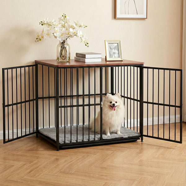 i.Pet Large Dog Crate Furniture 93cm Dog Cage Puppy Pet Wooden Black Awezingly
