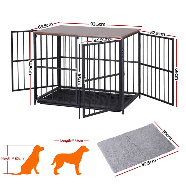 i.Pet Large Dog Crate Furniture 93cm Dog Cage Puppy Pet Wooden Black Awezingly