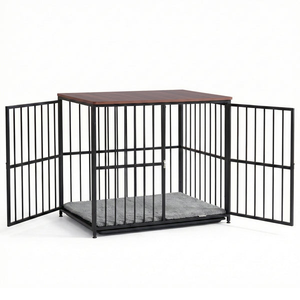 i.Pet Large Dog Crate Furniture 93cm Dog Cage Puppy Pet Wooden Black Awezingly