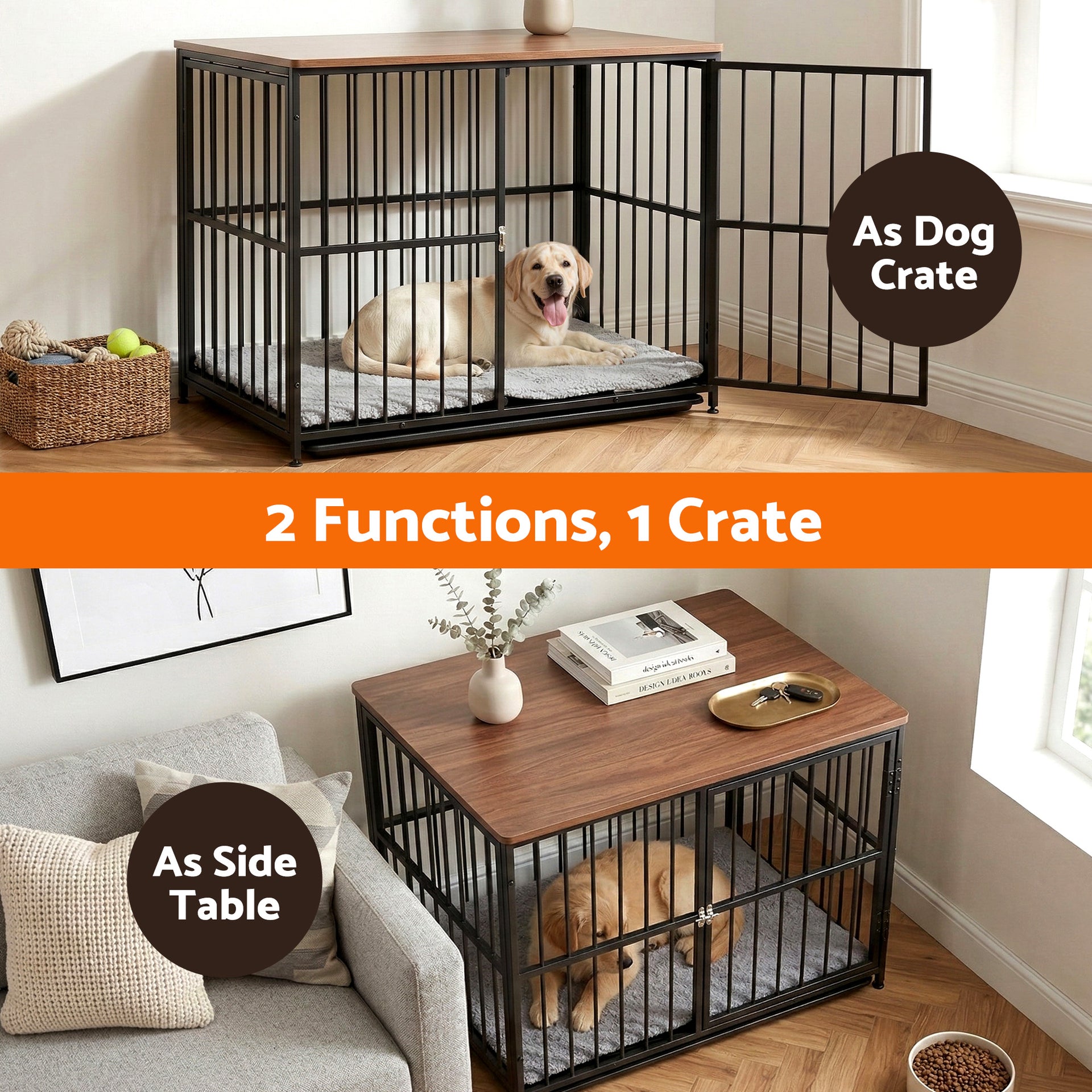 i.Pet Large Dog Crate Furniture 93cm Dog Cage Puppy Pet Wooden Black Awezingly