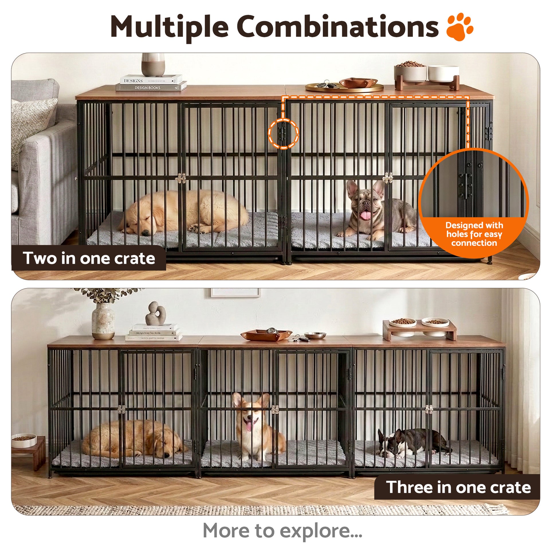 i.Pet Large Dog Crate Furniture 93cm Dog Cage Puppy Pet Wooden Black Awezingly