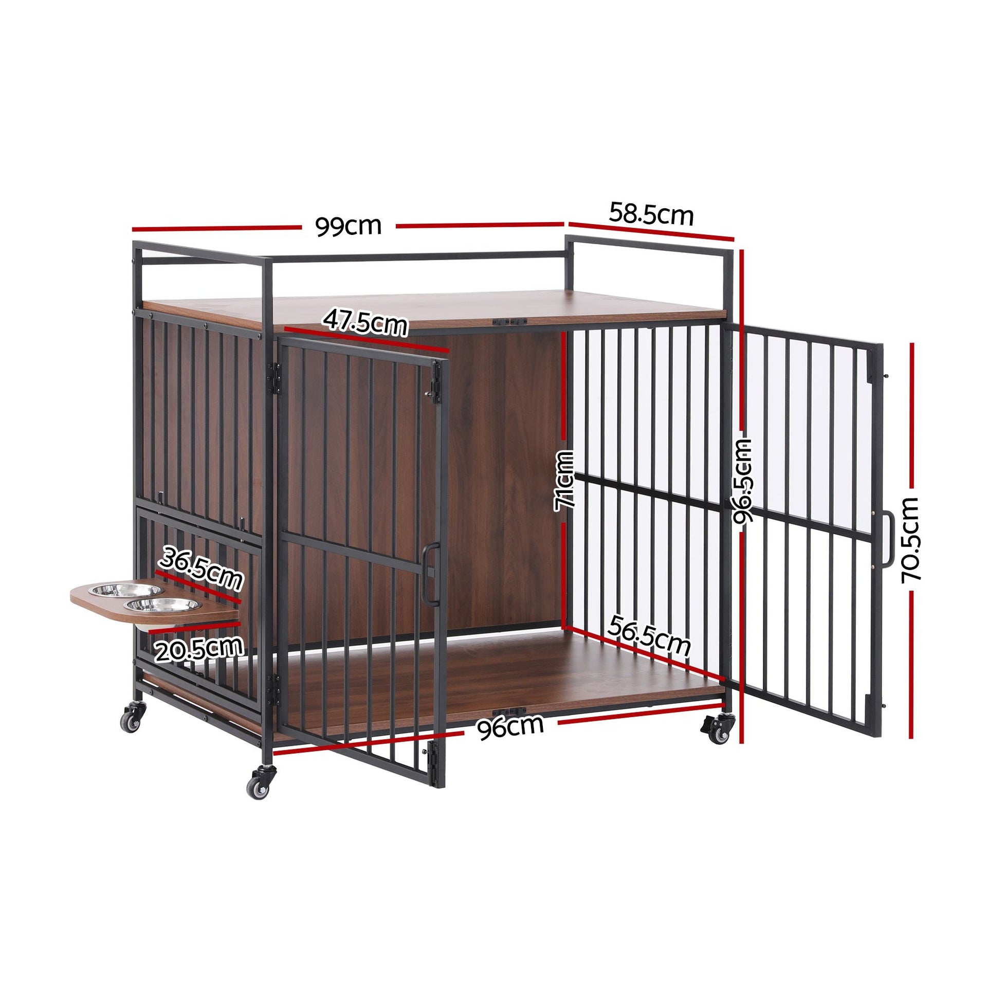 i.Pet 2-in-1 Wooden Dog Crate 99cm Pet Cage Furniture End Table Wheels Black Awezingly