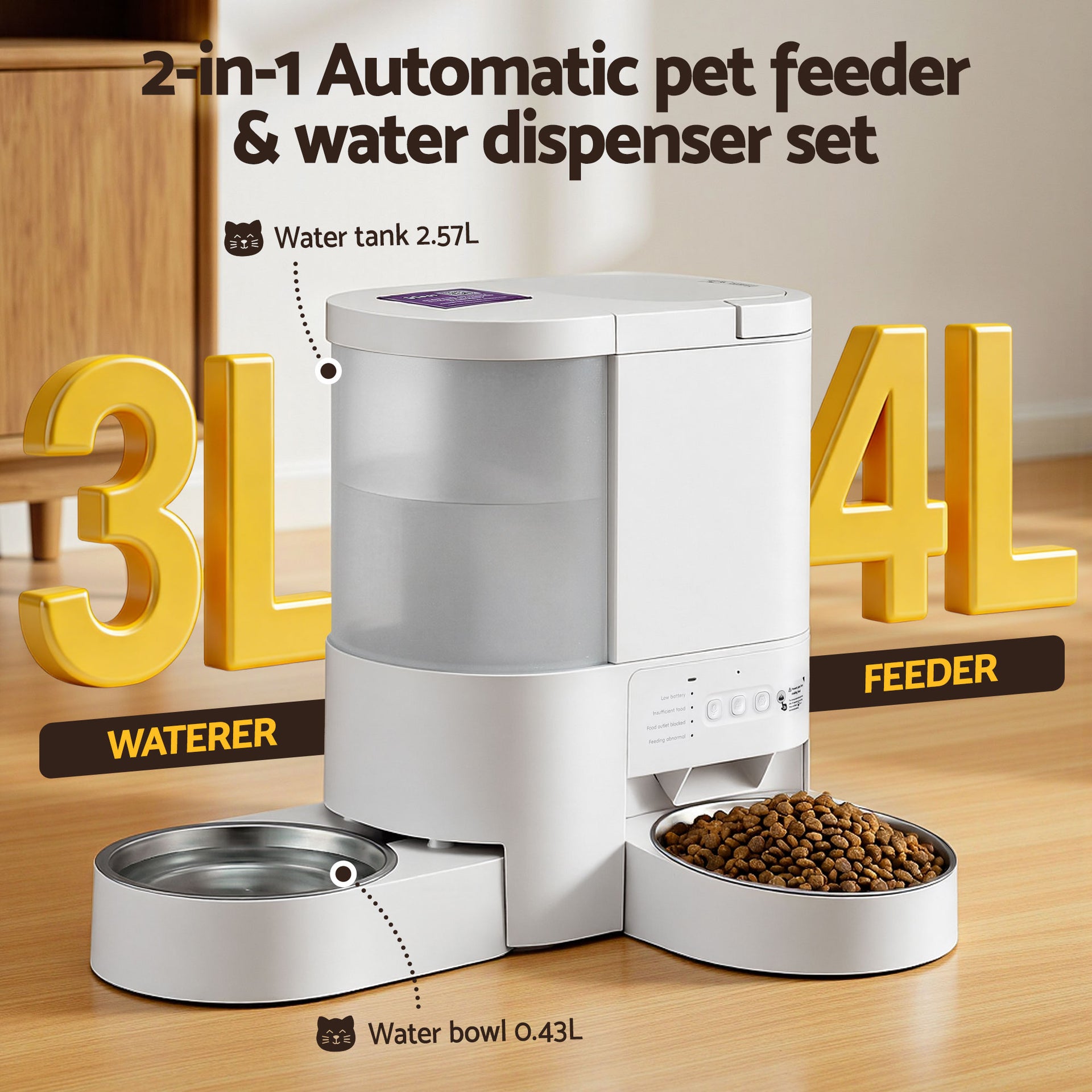 i.Pet Automatic Pet Feeder Water Dispenser 2-in-1 Smart WiFi Dog Cat Food 4L Awezingly