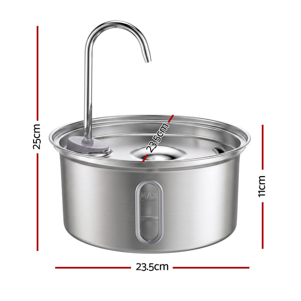 i.Pet 3.2L Cat Water Fountain Pet Feeder Dog Drinking Dispenser 304 Stainless Steel Awezingly