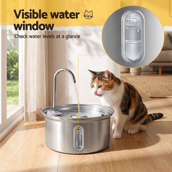 i.Pet 3.2L Cat Water Fountain Pet Feeder Dog Drinking Dispenser 304 Stainless Steel Awezingly