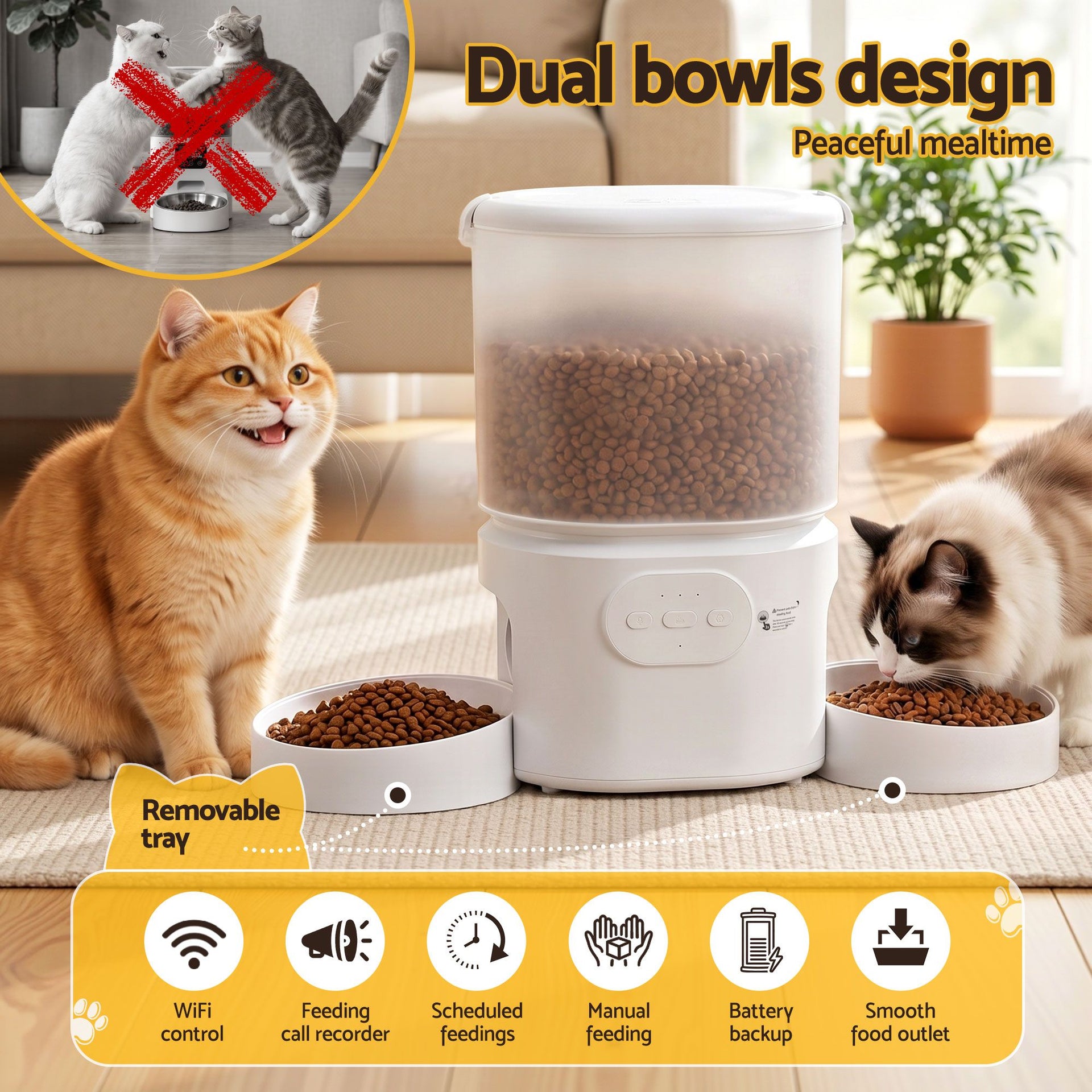 i.Pet 5L Automatic Pet Feeder Dual Bowl Smart Dispenser APP Control Cats Dogs i.Pet