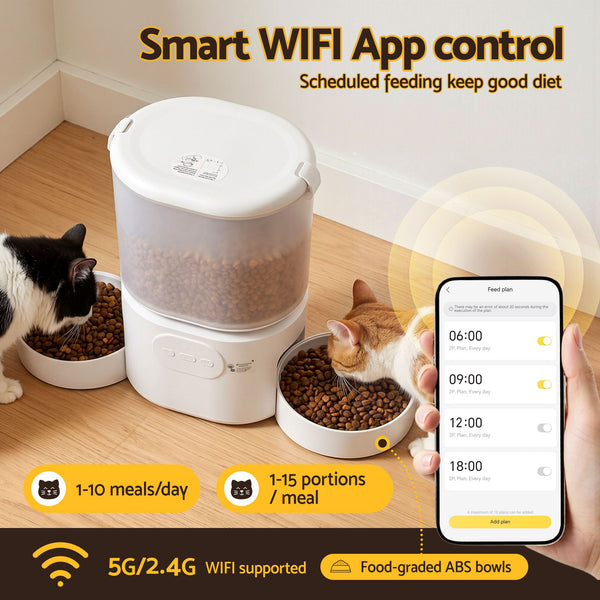 i.Pet 5L Automatic Pet Feeder Dual Bowl Smart Dispenser APP Control Cats Dogs i.Pet