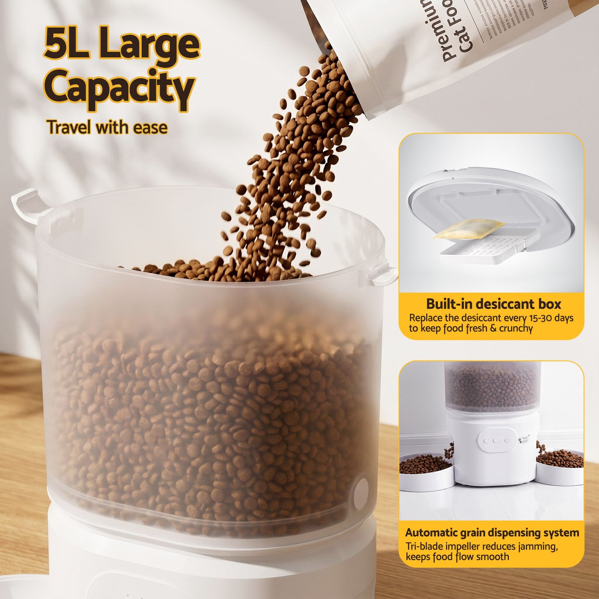 i.Pet 5L Automatic Pet Feeder Dual Bowl Smart Dispenser APP Control Cats Dogs i.Pet