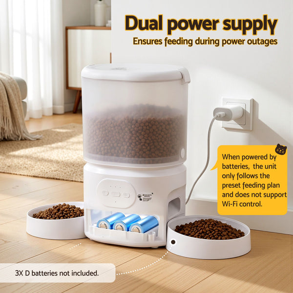 i.Pet 5L Automatic Pet Feeder Dual Bowl Smart Dispenser APP Control Cats Dogs i.Pet