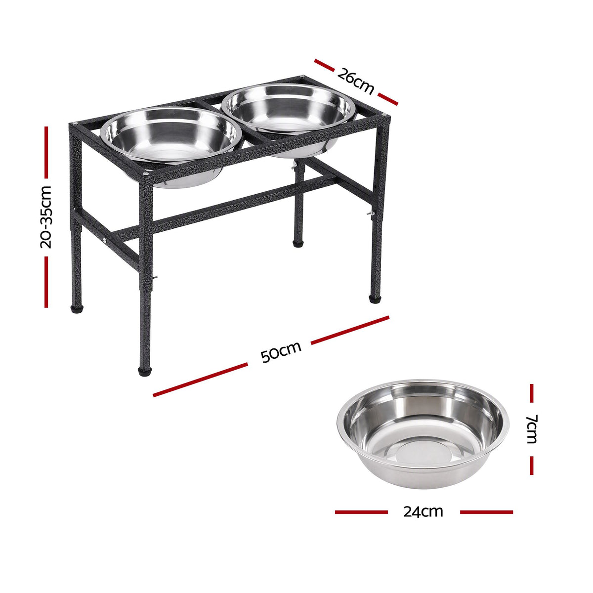 i.Pet Dog Pet Feeder Raised Stand with 2 Stainless Steel Bowls Adjustable Height Awezingly
