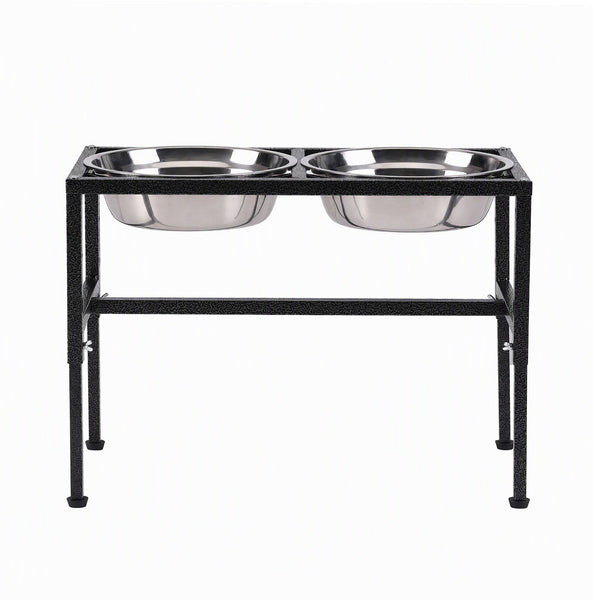 i.Pet Dog Pet Feeder Raised Stand with 2 Stainless Steel Bowls Adjustable Height Awezingly