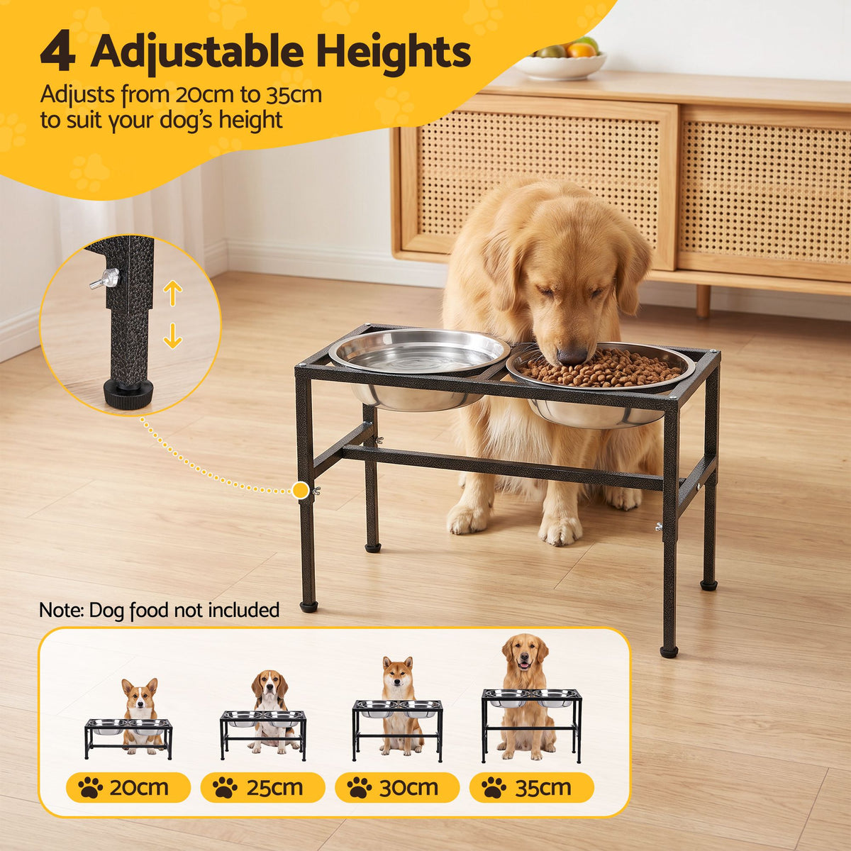 i.Pet Dog Pet Feeder Raised Stand with 2 Stainless Steel Bowls Adjustable Height Awezingly