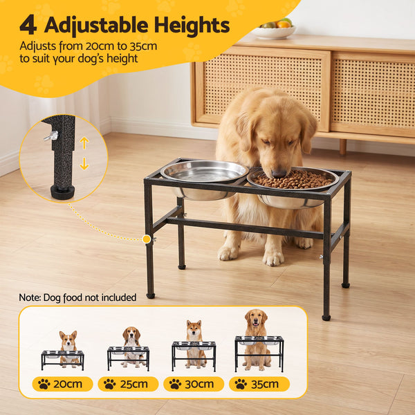 i.Pet Dog Pet Feeder Raised Stand with 2 Stainless Steel Bowls Adjustable Height Awezingly