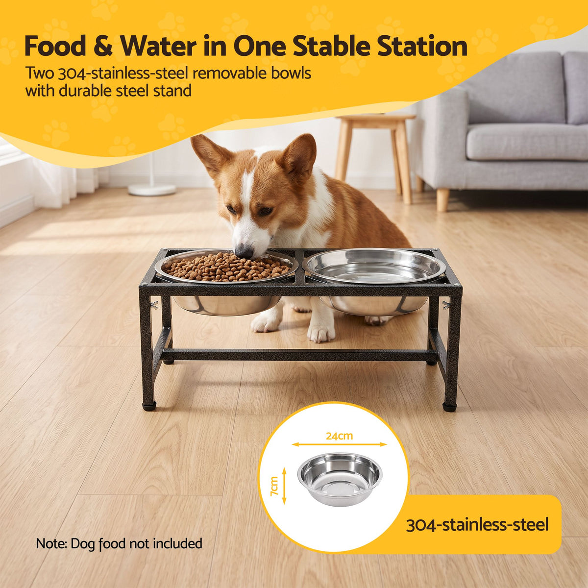 i.Pet Dog Pet Feeder Raised Stand with 2 Stainless Steel Bowls Adjustable Height Awezingly