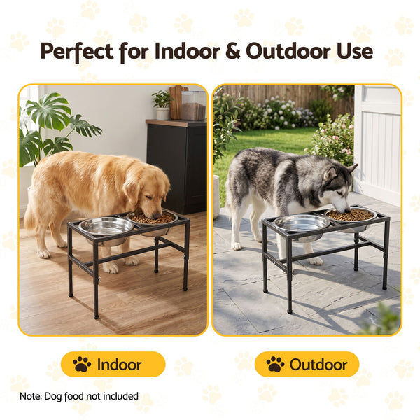 i.Pet Dog Pet Feeder Raised Stand with 2 Stainless Steel Bowls Adjustable Height Awezingly