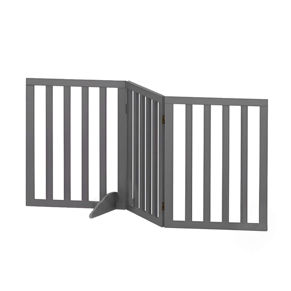 i.Pet Dog Gate Playpen Enclosure 3 Panels Pet Door Fence Wooden Play Pen Stair Awezingly