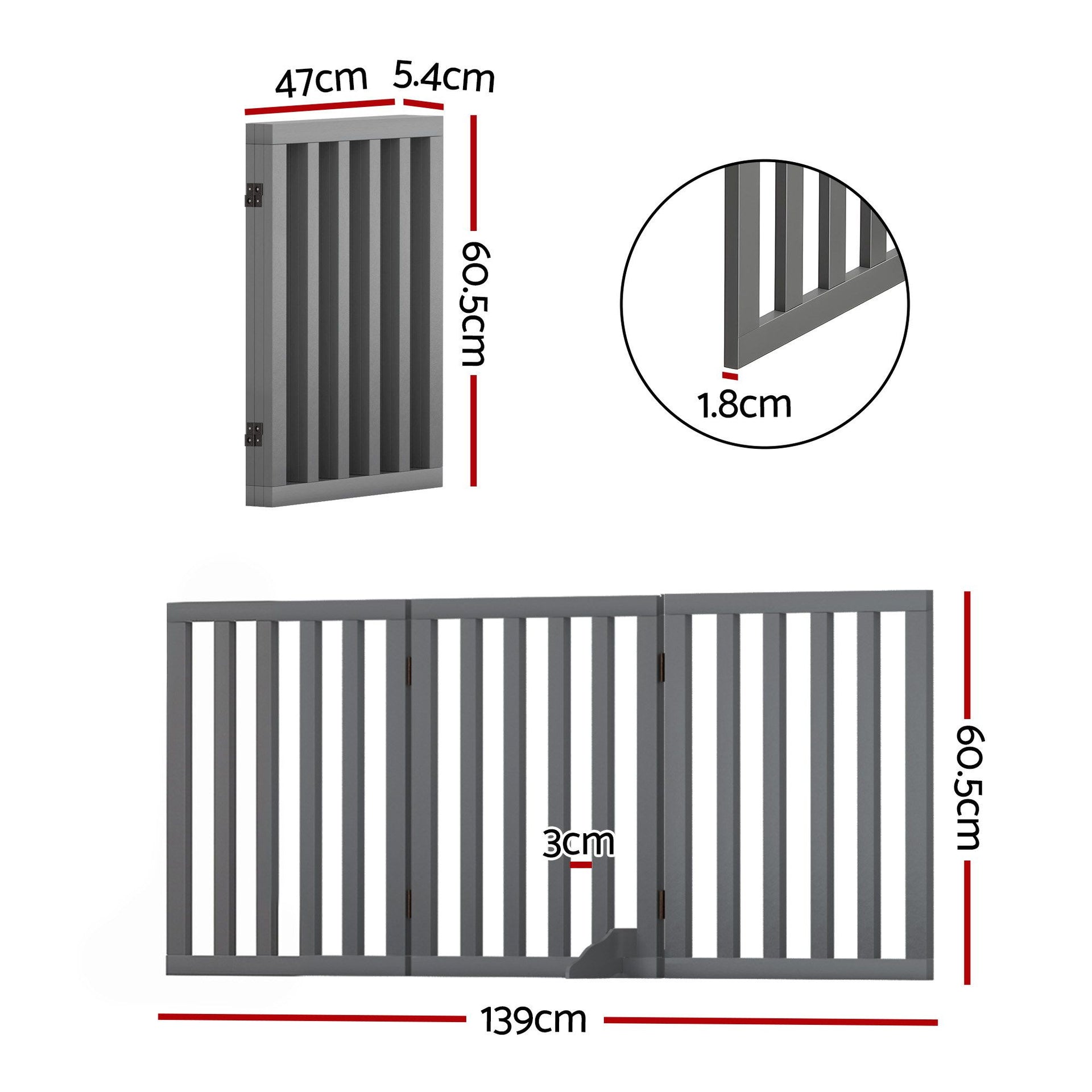 i.Pet Dog Gate Playpen Enclosure 3 Panels Pet Door Fence Wooden Play Pen Stair Awezingly