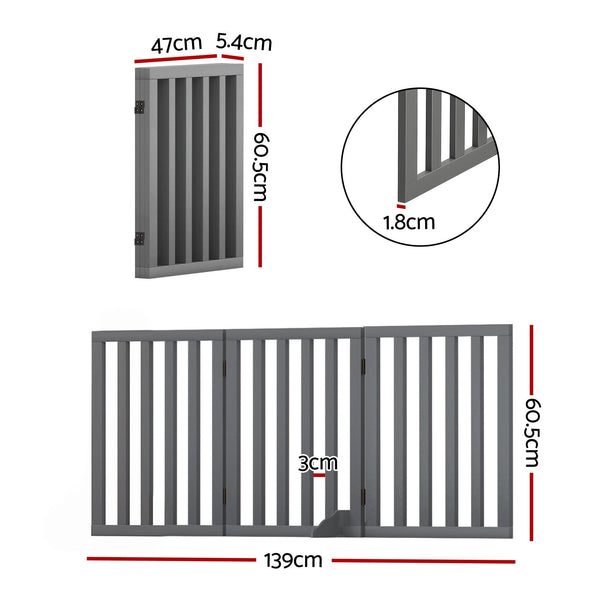 i.Pet Dog Gate Playpen Enclosure 3 Panels Pet Door Fence Wooden Play Pen Stair Awezingly