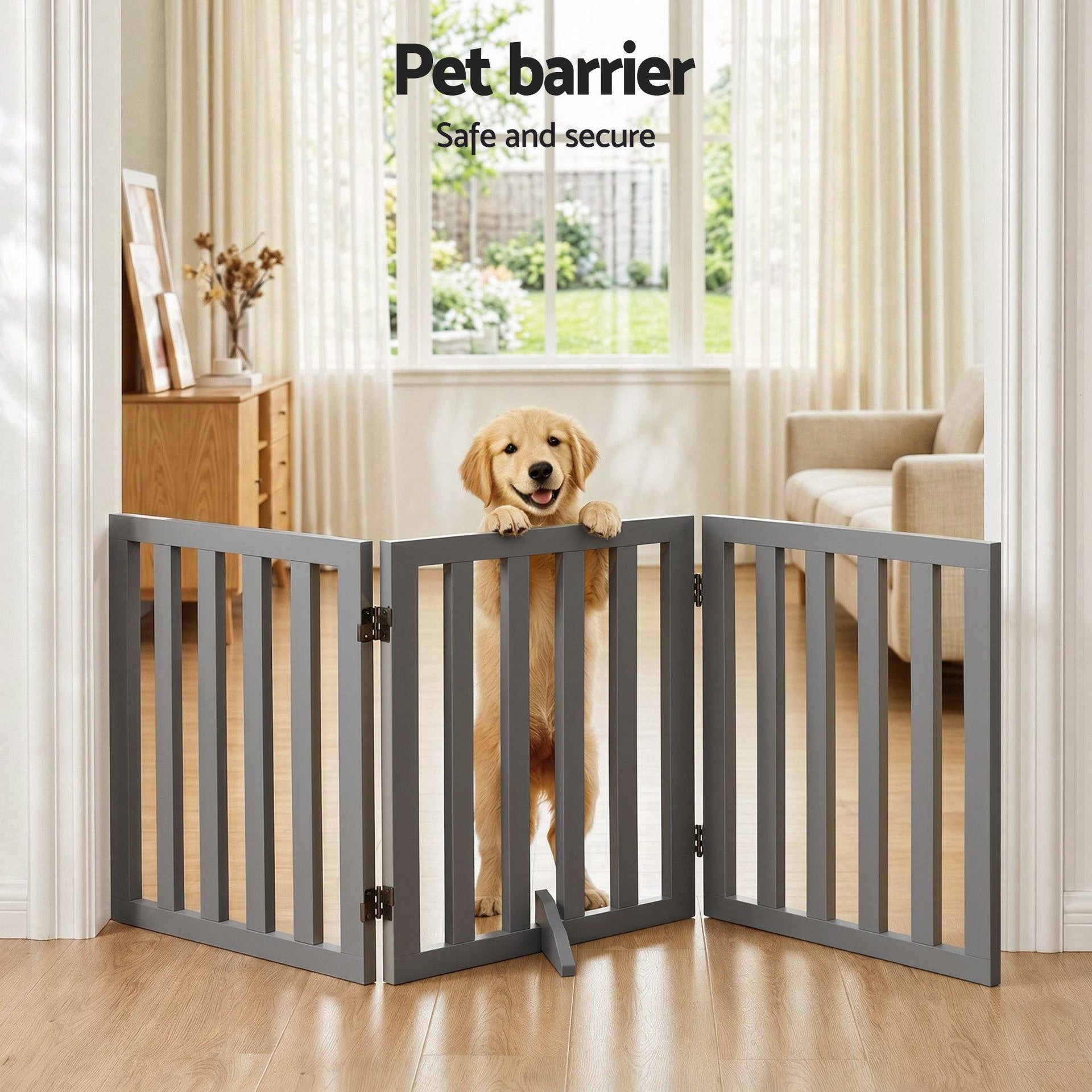 i.Pet Dog Gate Playpen Enclosure 3 Panels Pet Door Fence Wooden Play Pen Stair Awezingly