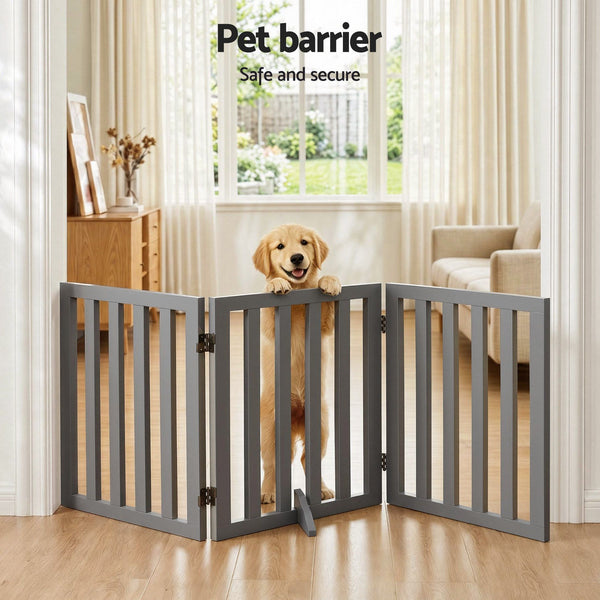 i.Pet Dog Gate Playpen Enclosure 3 Panels Pet Door Fence Wooden Play Pen Stair Awezingly