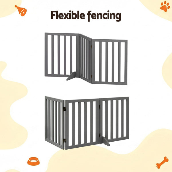 i.Pet Dog Gate Playpen Enclosure 3 Panels Pet Door Fence Wooden Play Pen Stair Awezingly