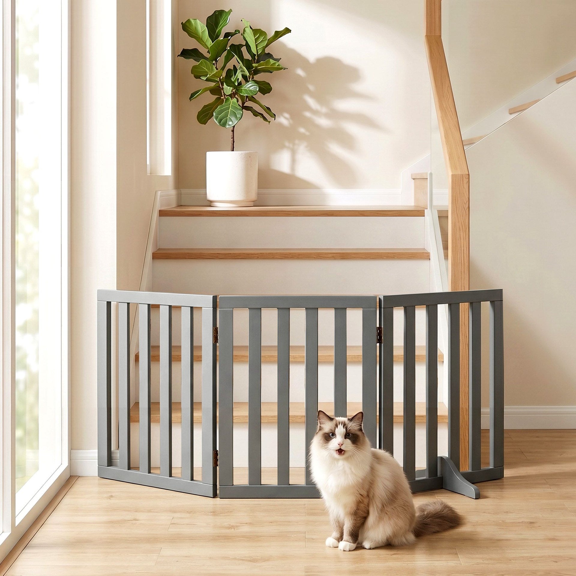 i.Pet Dog Gate Playpen Enclosure 3 Panels Pet Door Fence Wooden Play Pen Stair Awezingly