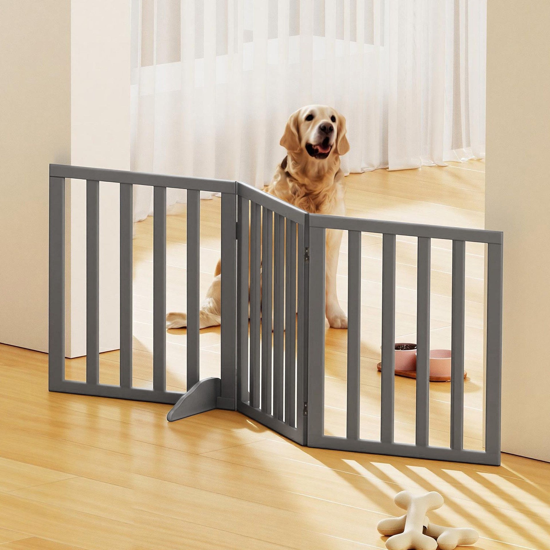i.Pet Dog Gate Playpen Enclosure 3 Panels Pet Door Fence Wooden Play Pen Stair Awezingly