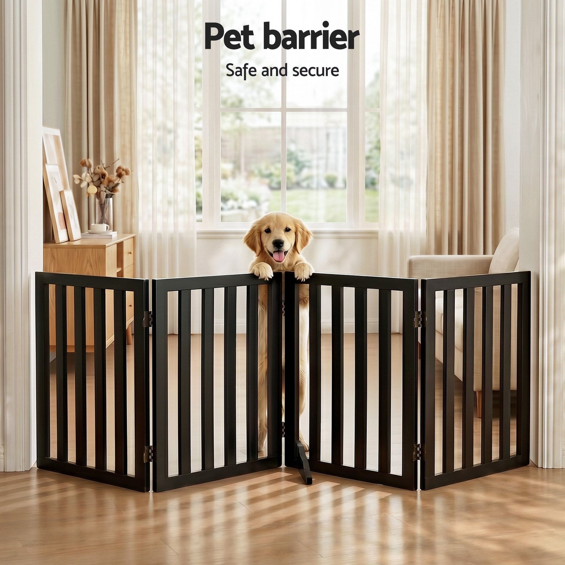 i.Pet Dog Gate Playpen Enclosure 4 Panels Pet Door Fence Wooden Play Pen Stair Awezingly