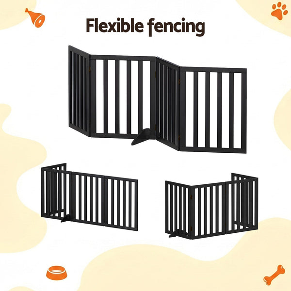 i.Pet Dog Gate Playpen Enclosure 4 Panels Pet Door Fence Wooden Play Pen Stair Awezingly