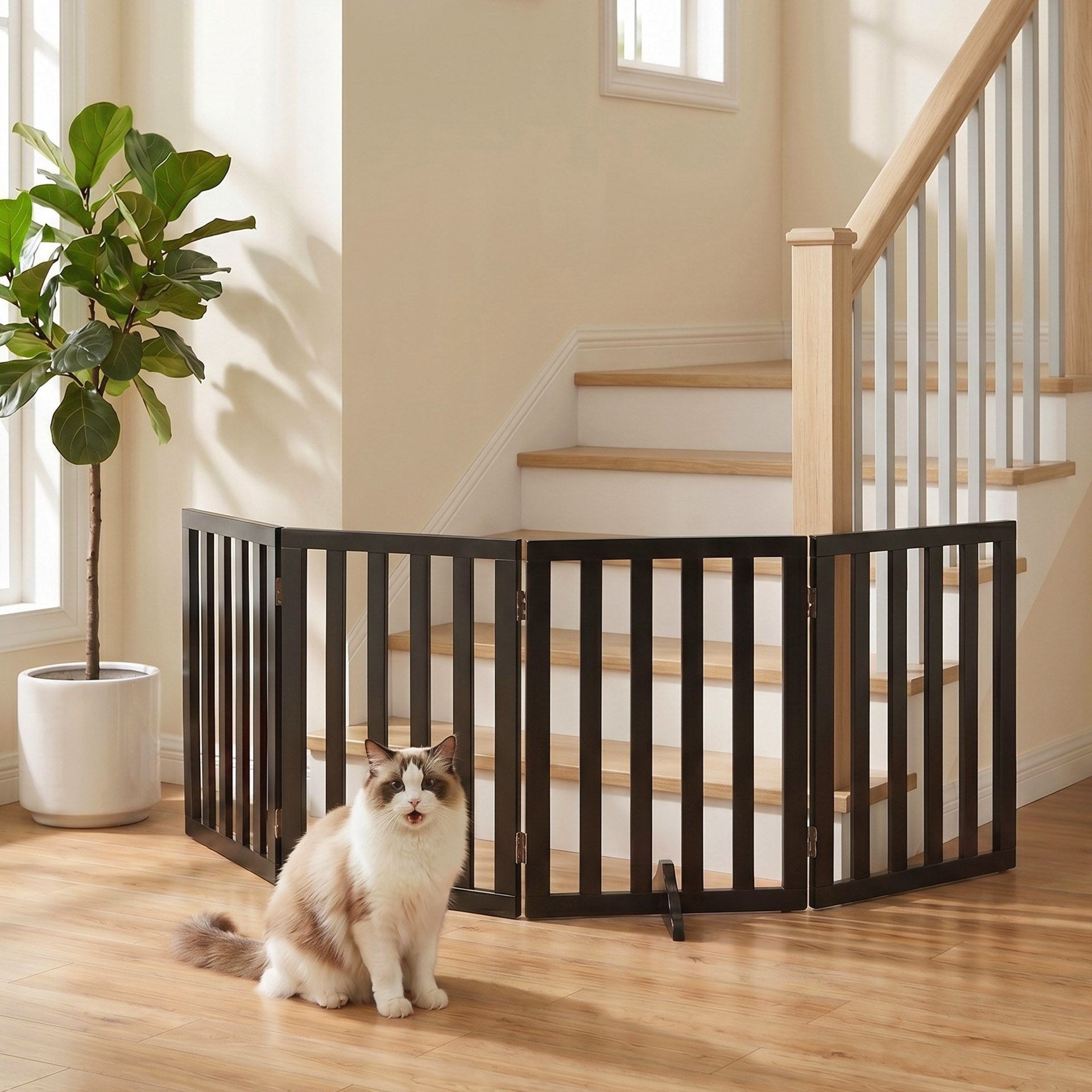 i.Pet Dog Gate Playpen Enclosure 4 Panels Pet Door Fence Wooden Play Pen Stair Awezingly