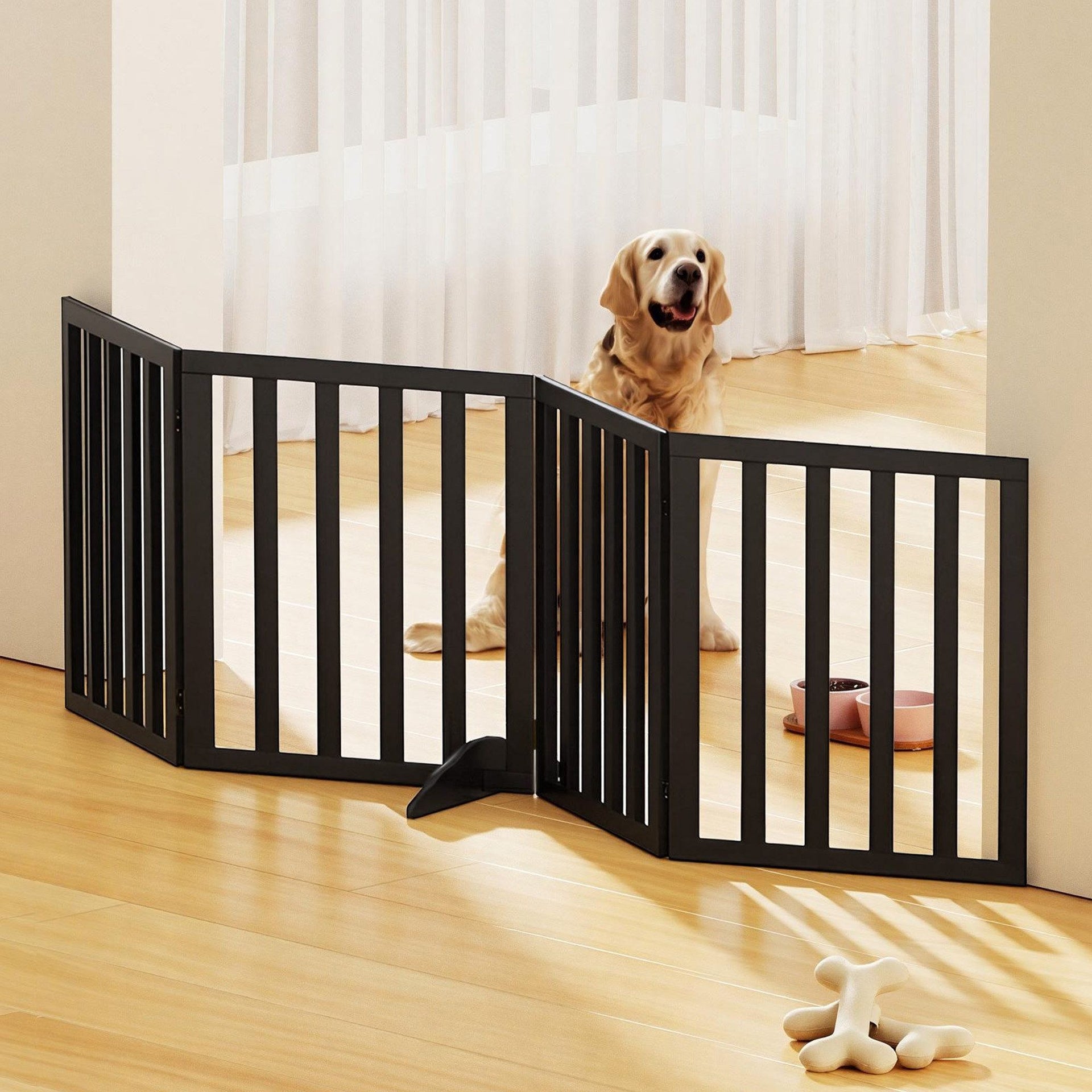 i.Pet Dog Gate Playpen Enclosure 4 Panels Pet Door Fence Wooden Play Pen Stair Awezingly