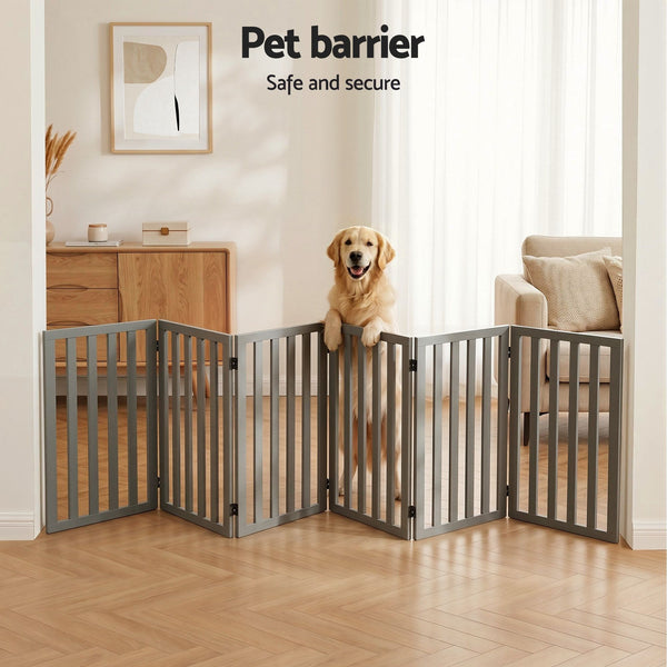 i.Pet Dog Gate Playpen Enclosure 6 Panels Pet Door Fence Wooden Play Pen Stair Awezingly