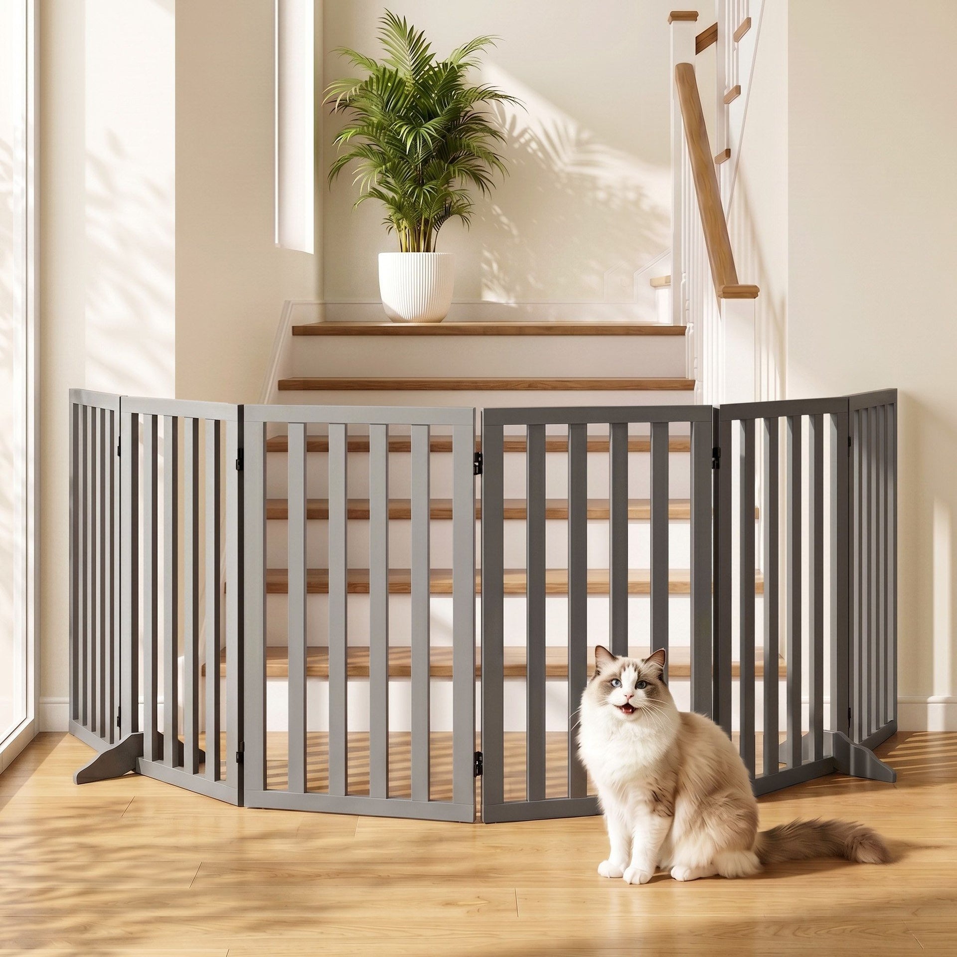 i.Pet Dog Gate Playpen Enclosure 6 Panels Pet Door Fence Wooden Play Pen Stair Awezingly